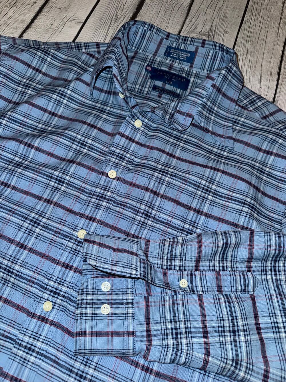 Towncraft Men’s Dress Shirt Large Plaid Long Sleeve Button Up Casual
